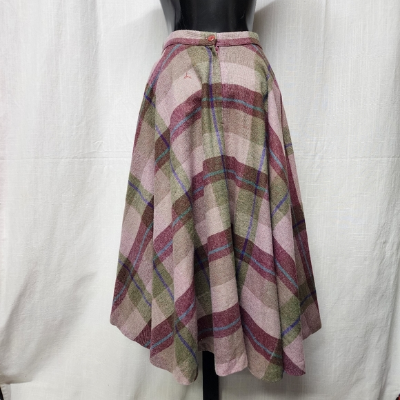 Vintage 60s plaid Wool Midi skirt - Picture 8 of 11